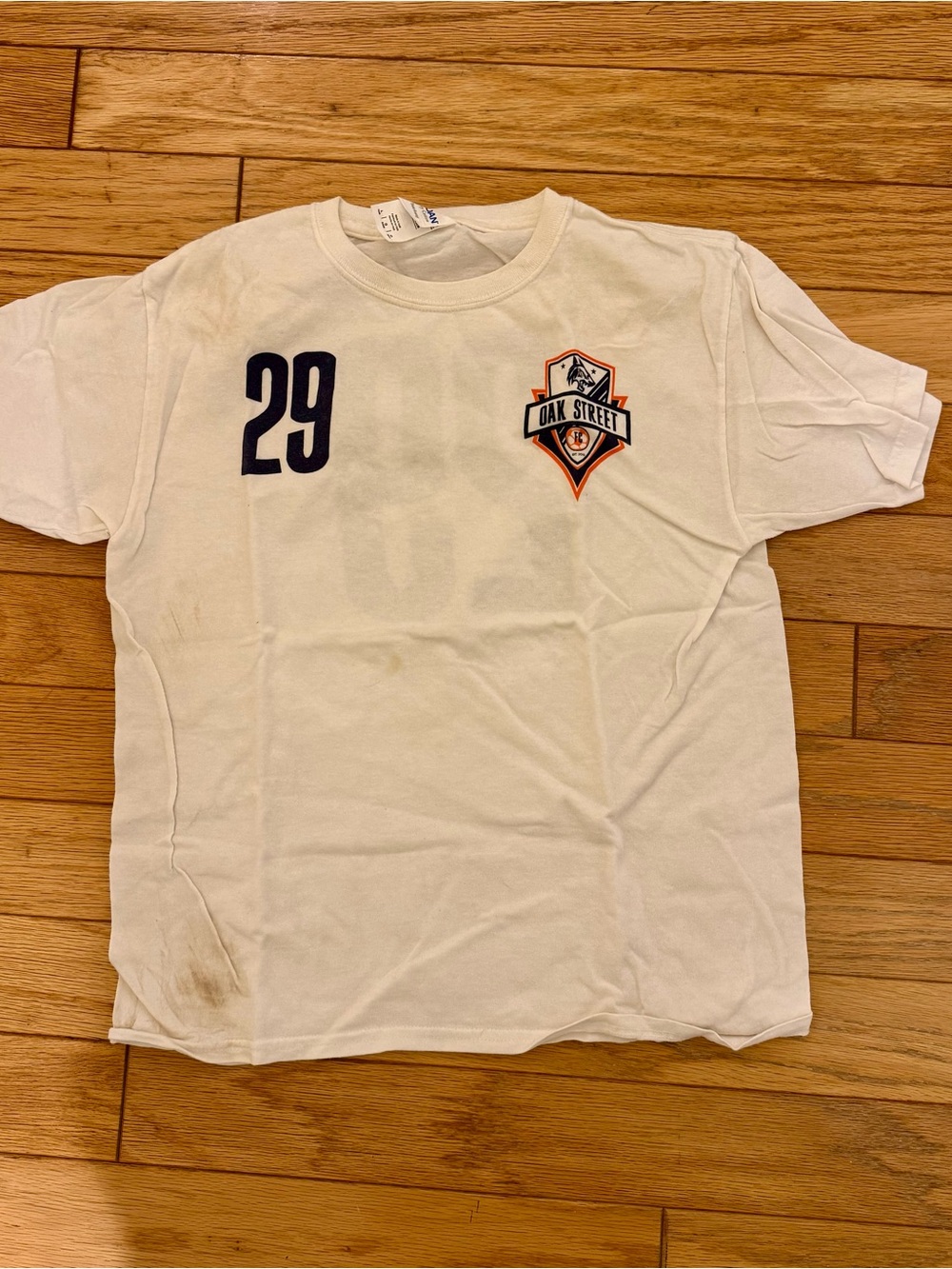 Gildan White Kids' Short-Sleeve Tee with Navy 29 and Orange Crest